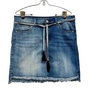 Hydraulic Y2K Denim Mini Skirt High Rise Frayed Hem Boho Festival Size 12